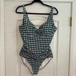 Anne Cole Green and White One Piece Swimsuit with Gingham Pattern